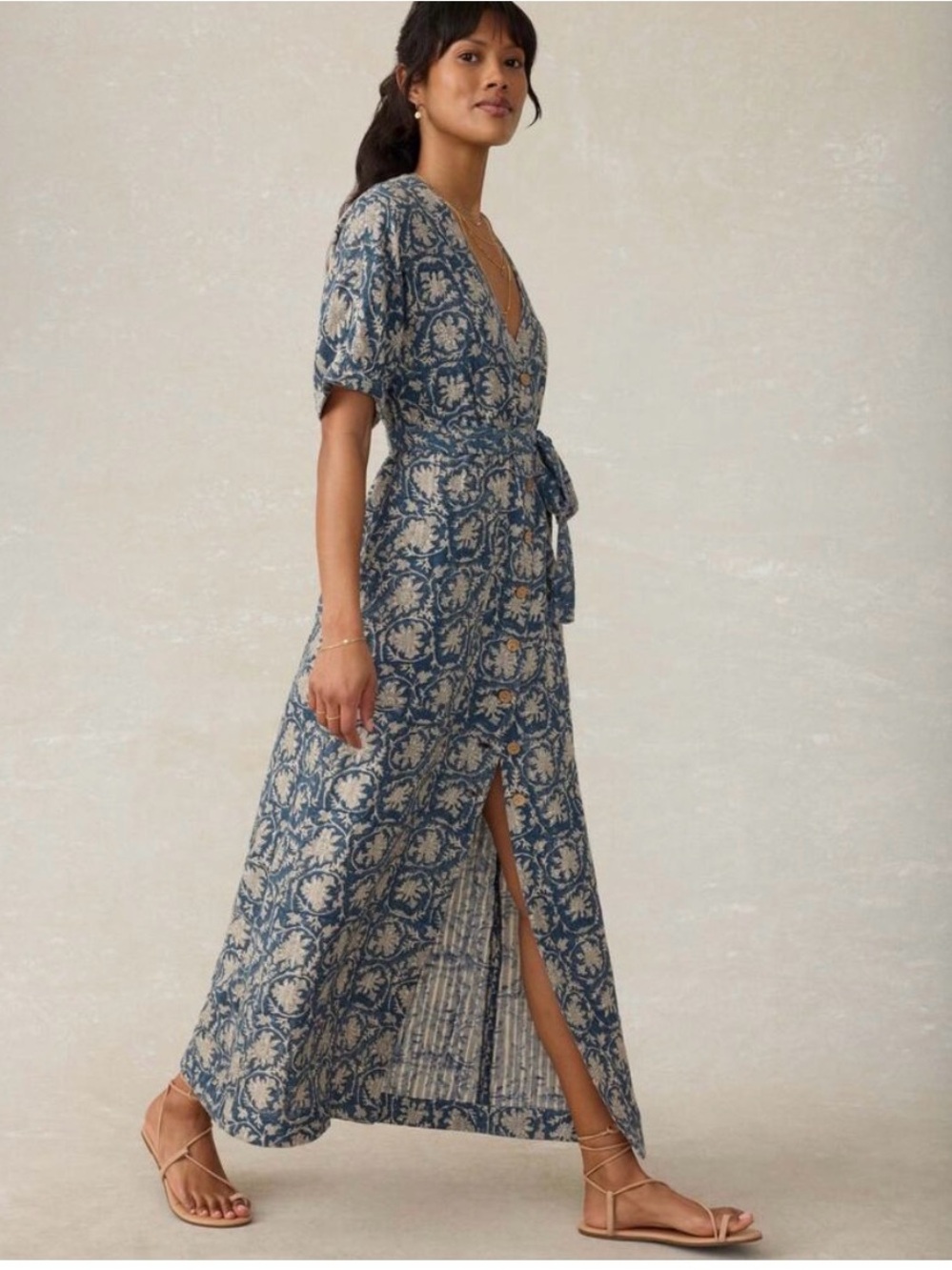 PETITE Faherty Dune Cotton Gauze Camille Midi Dress in Tranquil Tides